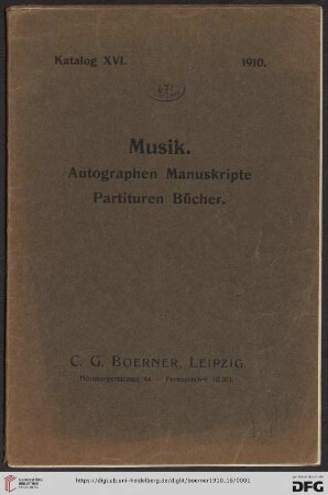 Nr. 16: Katalog: Musik : Autographen, Manuskripte, Partituren, Bücher