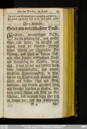 Die 5. Andacht. Gebet um rechtschaffene Busse.