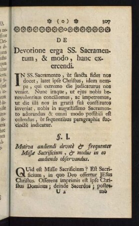 307-327, De Devotione erga SS. Sacramentum, & modo, hanc exercendi...