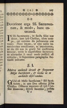 307-327, De Devotione erga SS. Sacramentum, & modo, hanc exercendi...