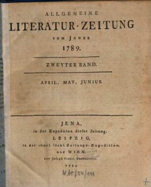 Allgemeine Literatur-Zeitung : ALZ ; auf das Jahr .... 1789, 2