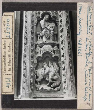 Chartres, Kathedrale: Südquerhaus, Vorhalle, zweiter Pfeiler von Westen am linken Portal, untere Reliefs