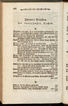 Zweytes Register der vornehmsten Sachen.