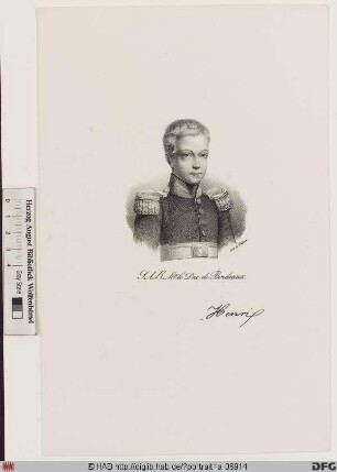 Bildnis Henri (Charles Ferdinand Marie Dieudonné) de Bourbon, duc de Bordeaux, 1830 comte de Chambord