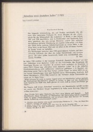 "Schreiben eines deutschen Juden" (1783)