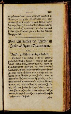 Vom Einmachen der Früchte in Zucker, Eßig und Brantewein.