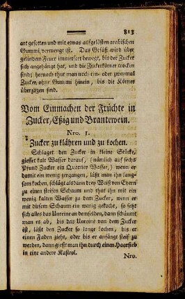 Vom Einmachen der Früchte in Zucker, Eßig und Brantewein.