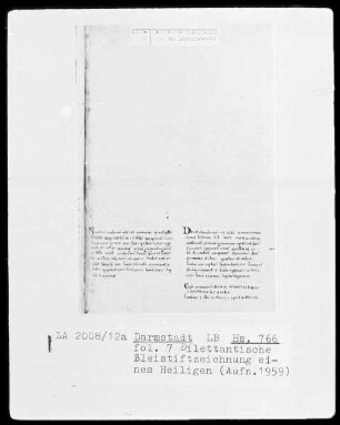 Gregorius Magnus und andere — Kalendarium astronomicum — Dilettantische Bleistiftzeichnung eines Heiligen, Folio 7recto