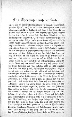 Die Ehrentafel unserer Toten,