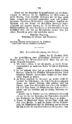 Urlaubsnachsuchung für Lehrer : [IV. Seminarien, Bildung der Lehrer und deren persönliche Verhältnisse]