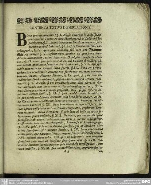 Contenta Totius Dissertationis