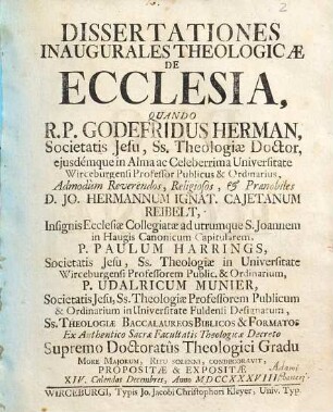 Dissertationes Inaugurales Theologicae De Ecclesia