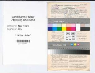 Entnazifizierung Josef Van Haren , geb. 10.02.1909 (Kaufm.Angest.)