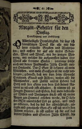 Morgen-Gebetter für den Dinstag.