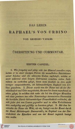 Das Leben Raphael's von Urbino. Übersetzung und Commentar