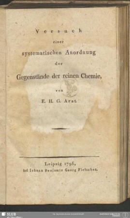Versuch einer systematischen Anordnung der Gegenstände der reinen Chemie