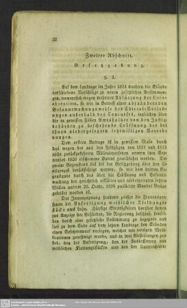 Zweiter Abschnitt. Gesetzgebung