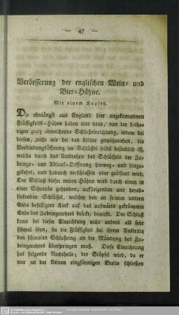 Verbesserung der englischen Wein- und Bier-Hähne