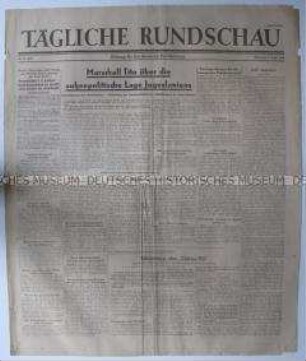 Sowjetische Tageszeitung für die deutsche Bevölkerung "Tägliche Rundschau" u.a. zum Nürnberger Prozess und zur Lage in Jugoslawien