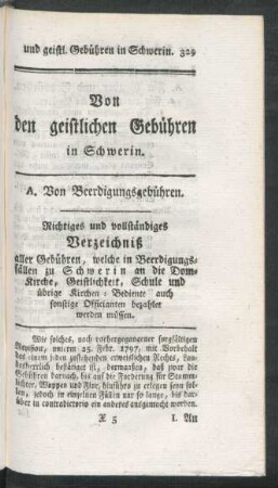 Von den geistlichen Gebühren in Schwerin.
