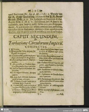 Caput Secundum, De Turbatione Circulorum Imperii