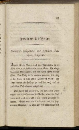 Zweiter Abschnitt. Politische, bürgerliche und kirchliche Verfassung Ungarns.