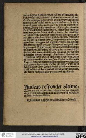 Impressum Lyptzck per Arnoldum de Colonia.
