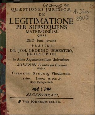 Quaestiones Iuridicae, De Legitimatione Per Subsequens Matrimonium