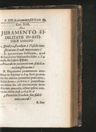 Cap. XIII. De Iuramento Fidelitatis Investiturae Annexo.