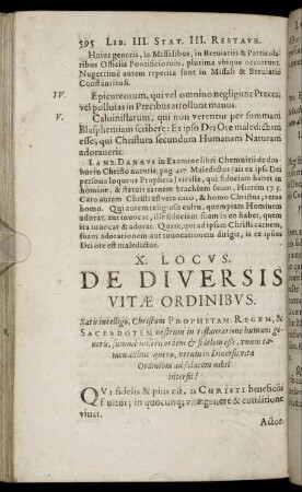 X. Locus. De Diversis Vitæ Ordinibus.