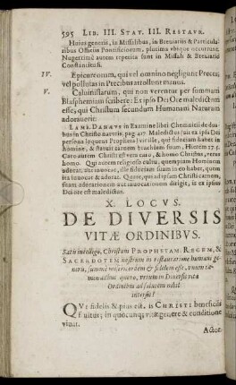 X. Locus. De Diversis Vitæ Ordinibus.