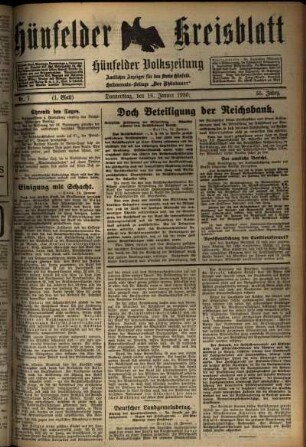 Erste Ausgabe vom Donnerstag, den 16. Januar 1930.