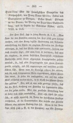 563-574 [Rezension] Wildt, Franz Xaver, Homilien über die sonntäglichen Evangelien des Kirchenjahrs