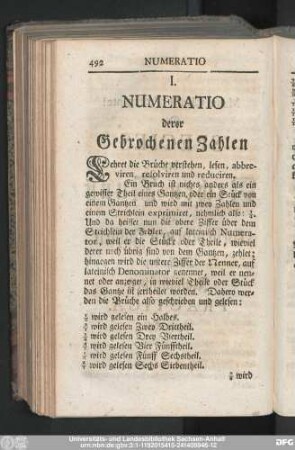 I. Numeratio derer Gebrochenen Zahlen