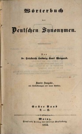Wörterbuch der Deutschen Synonymen. 1, A - G