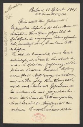Brief an B. Schott's Söhne : 22.09.1907