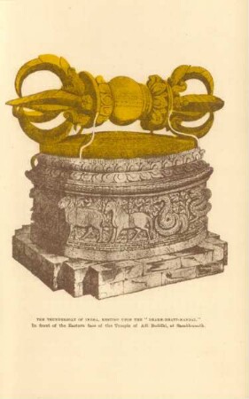 The thunderbolt of Indra, resting upon the "Dharm-Dhatu-Mandal"