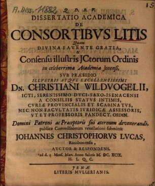 Dissertatio Academica De Consortibus Litis
