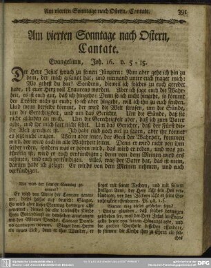 Am vierten Sonntage nach Ostern, Cantate. Evangelium, Joh. 16. v. 5-15