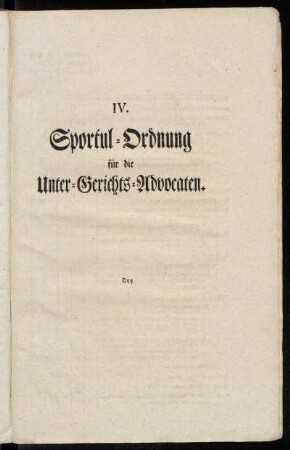 IV. Sportul-Ordnung für die Unter-Gerichts-Advocaten
