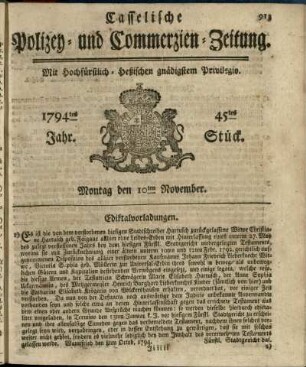 45tes Stueck, Montag den 10ten November 1794