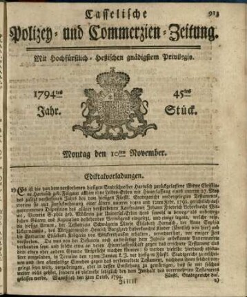 45tes Stueck, Montag den 10ten November 1794
