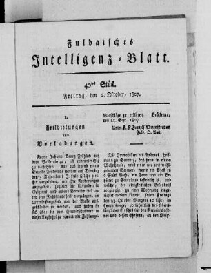 40tes Stück, Ausgabe vom 2. Oktober, 1807