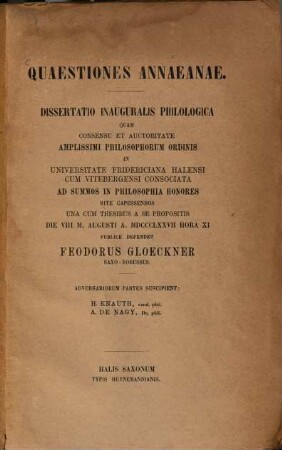 Quaestiones Annaeanae : (L. Ann. Seneca) ; (Hallenser Doctordiss.)