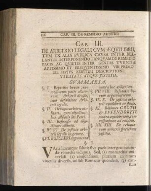 Cap. III. De Arbitrio Legali Cum Aequilibrii, Tum Ex Alia Publica Causa Inter Bellantes Interponendo Tanquamde Remedio Pacis Ac Quietis Inter Gentes Tuendae Aptissimo Et Frequentissimo Ubi Primo De Huius Arbitrii Descriptione Utilitate Atque Iustitia