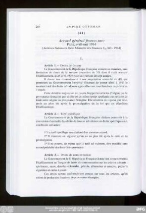 (41) Accord général franco-turc Paris, avril-mai 1914