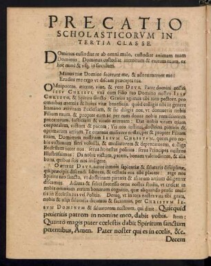 Precatio Scholasticorum In Tertia Classe.