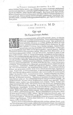 Guilielmi Pisonis, M. D. Liber Tertius, qui agit de Venenis eorumque Antidotis
