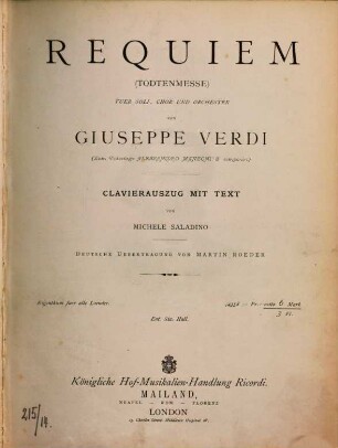 Requiem : (Todtenmesse) ; für Soli, Chor und Orchester