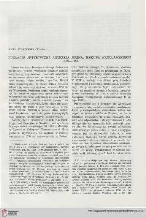 13: Fundacje artystyczne Andrzeja Jerina, biskupa wrocławskiego 1586-1596